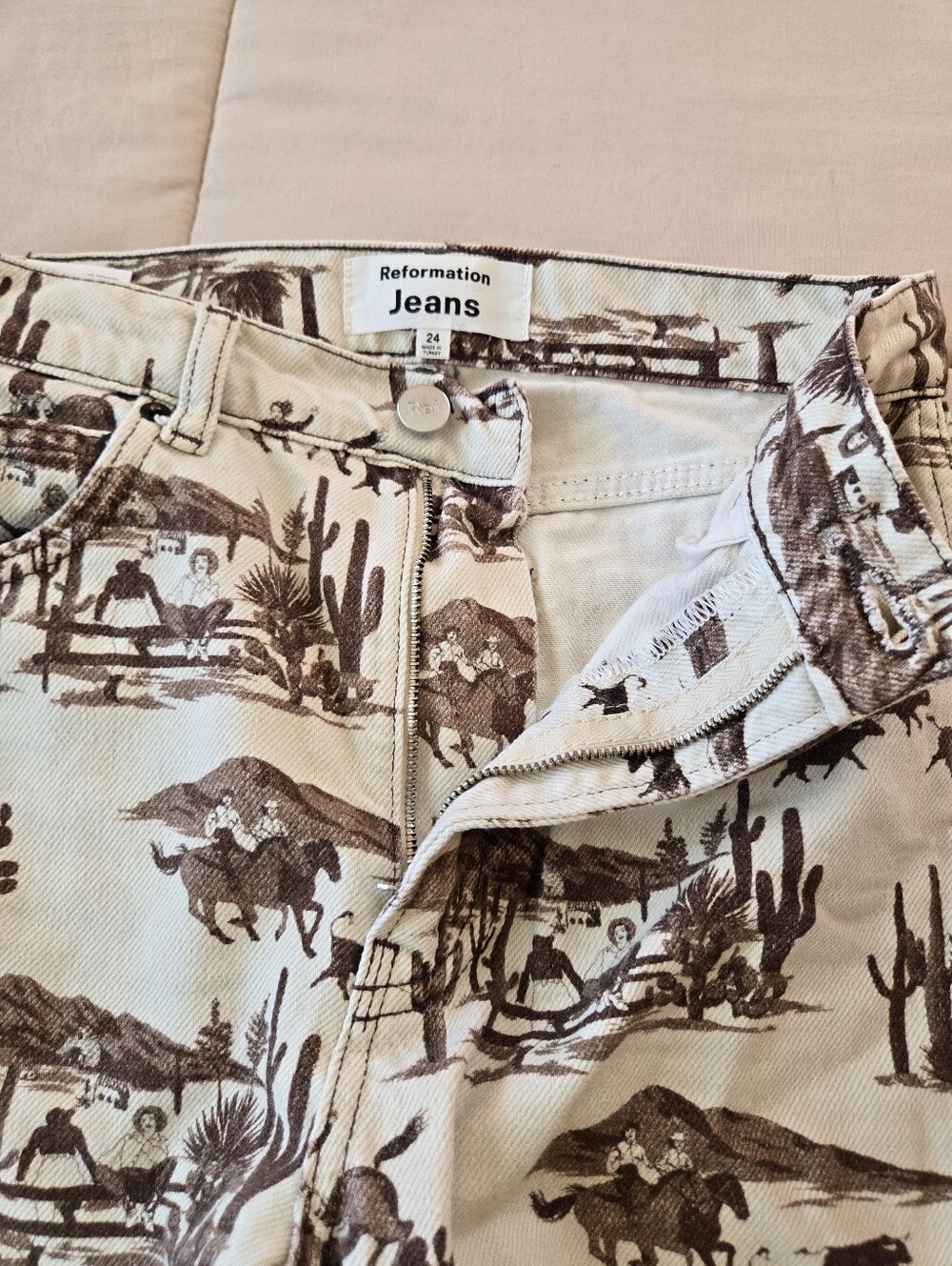 Reformation Sonora High Rise Straight Jeans Cowboy Toile Western Print Size 24 - Picture 6 of 10